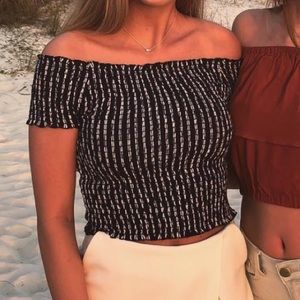 navy blue off shoulder crop top